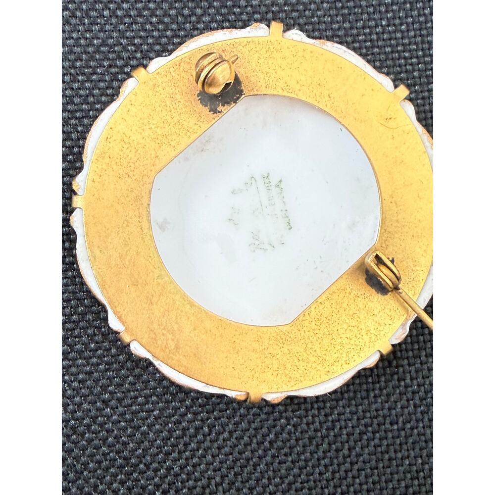 Vtg Rosenthal Marktredwitz Germania Porcelain Brooch Hand Painted Floral Gold View 2
